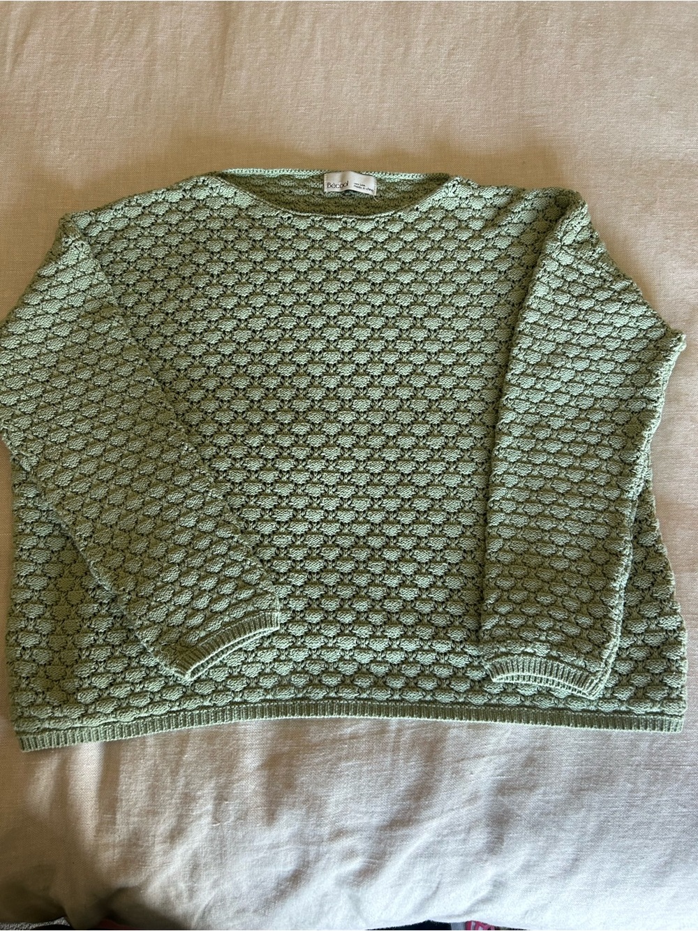 Bêcool Gray-Green Textured 100% Cotton Slouchy Pullover Sweater - Size S/M